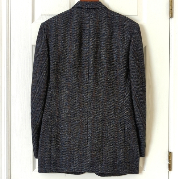 Pierre Cardin 80's Vintage Union Made Herringbone Woven Blazer Jacket Navy 42R - Picture 15 of 16
